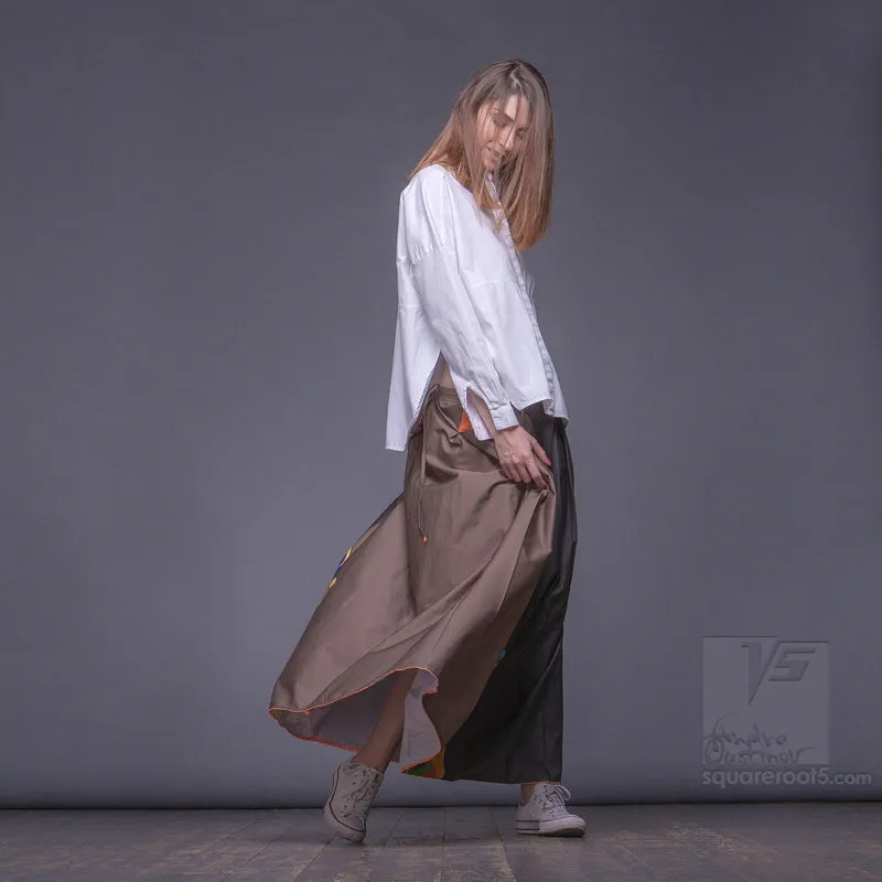 Long cotton skirt "Samurai Girl" model "Solar Ochre"