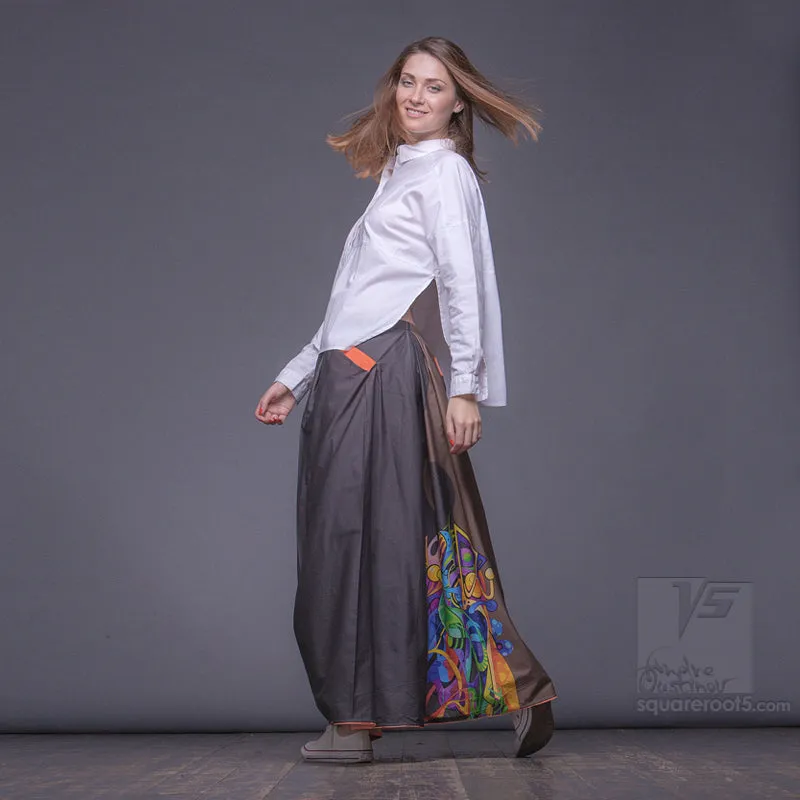 Long cotton skirt "Samurai Girl" model "Solar Ochre"