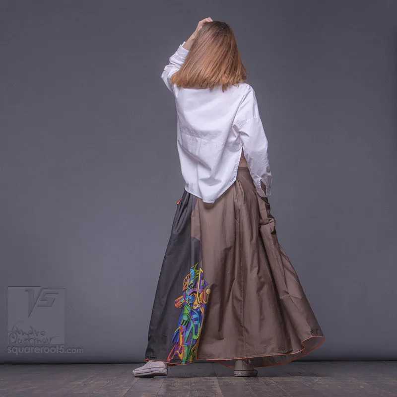 Long cotton skirt "Samurai Girl" model "Solar Ochre"