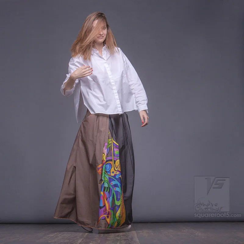 Long cotton skirt "Samurai Girl" model "Solar Ochre"