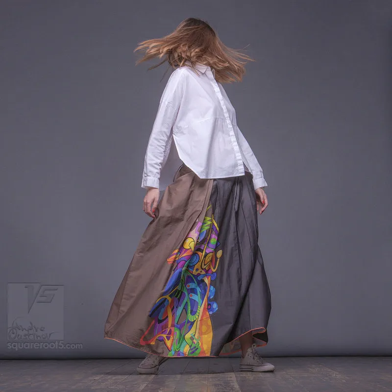 Long cotton skirt "Samurai Girl" model "Solar Ochre"