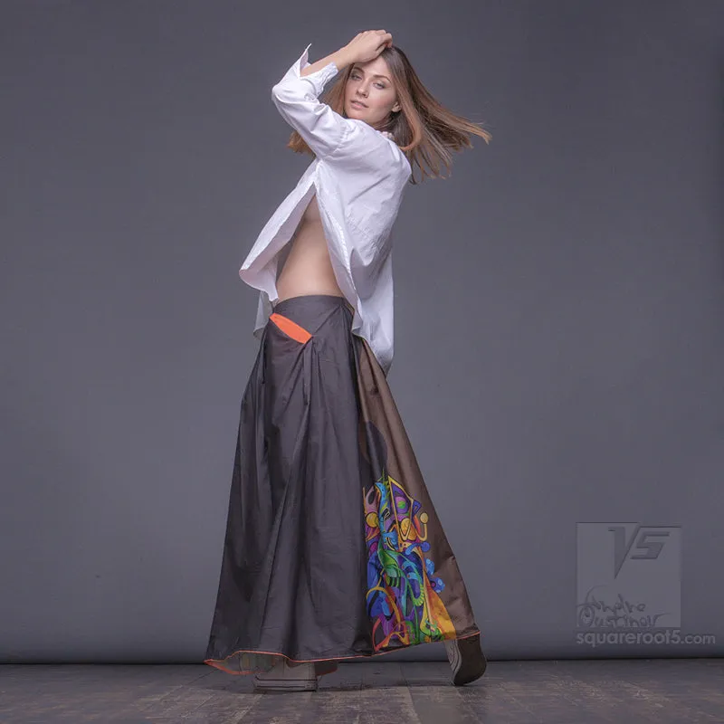 Long cotton skirt "Samurai Girl" model "Solar Ochre"