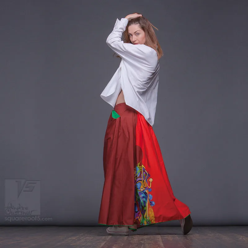 Long cotton skirt "Samurai Girl" model "Solar Red"