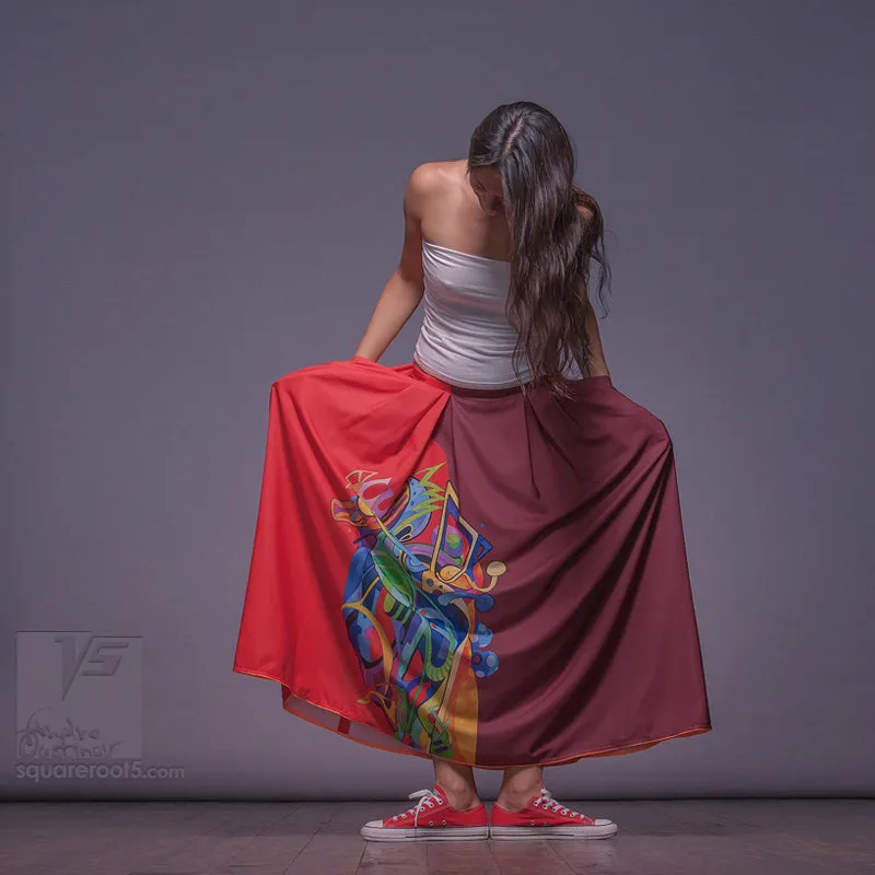 Long cotton skirt "Samurai Girl" model "Solar Red"
