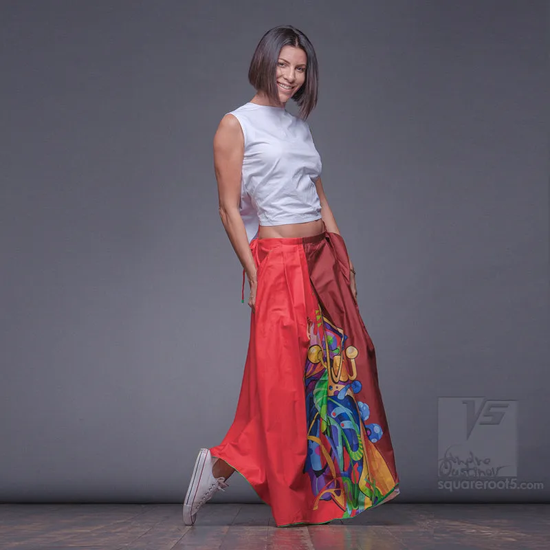 Long cotton skirt "Samurai Girl" model "Solar Red"