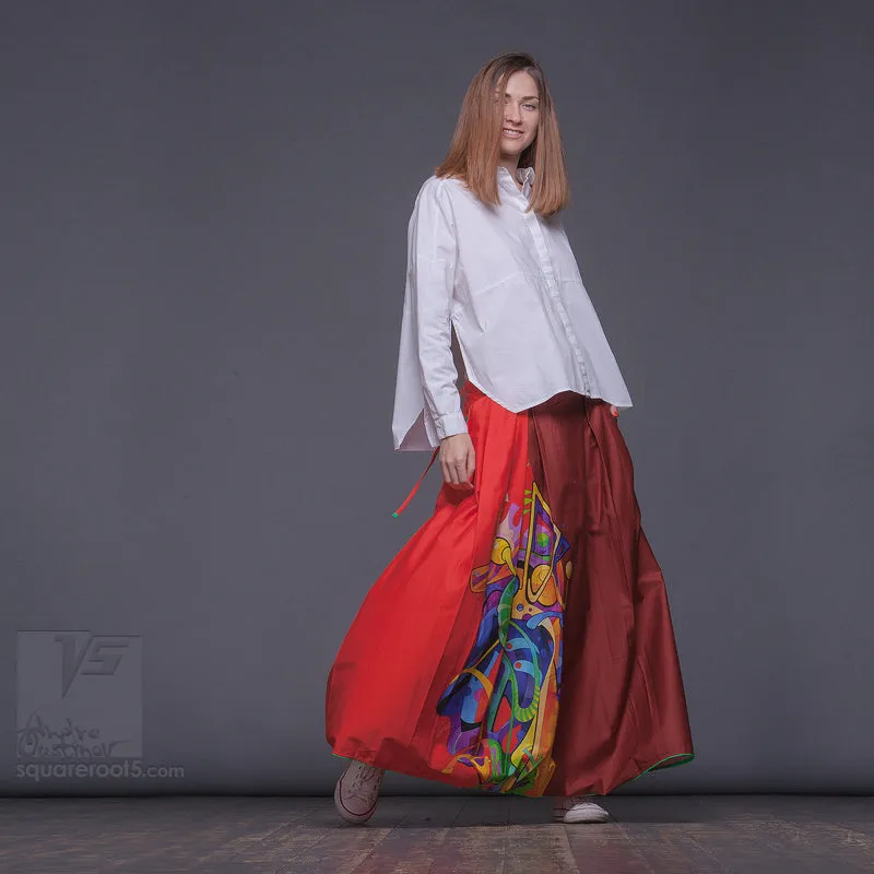 Long cotton skirt "Samurai Girl" model "Solar Red"