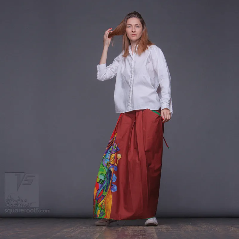 Long cotton skirt "Samurai Girl" model "Solar Red"