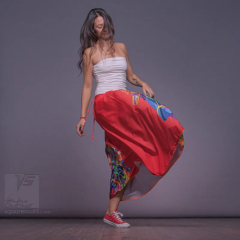 Long cotton skirt "Samurai Girl" model "Solar Red"