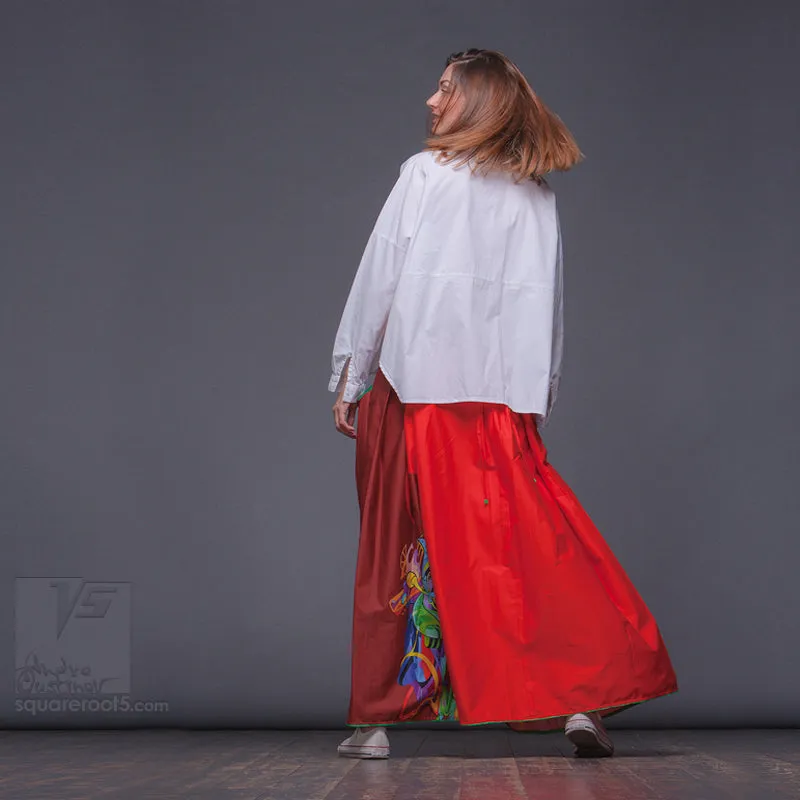 Long cotton skirt "Samurai Girl" model "Solar Red"