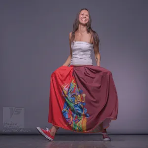 Long cotton skirt "Samurai Girl" model "Solar Red"