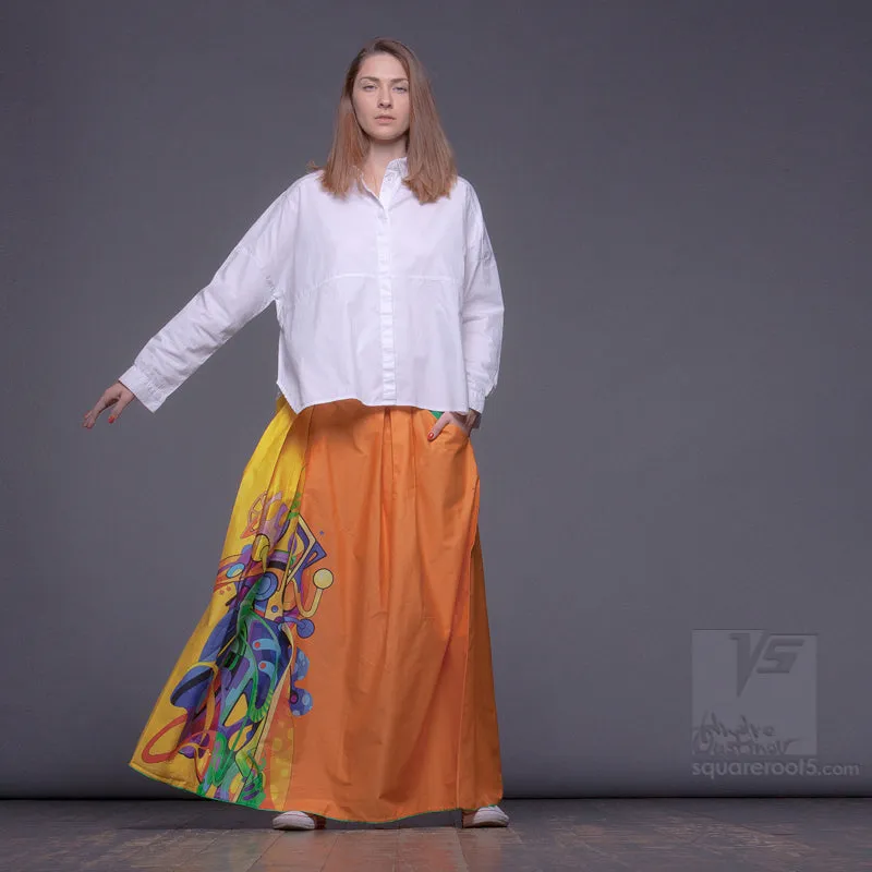 Long cotton skirt "Samurai Girl" model: "Solar Yellow"