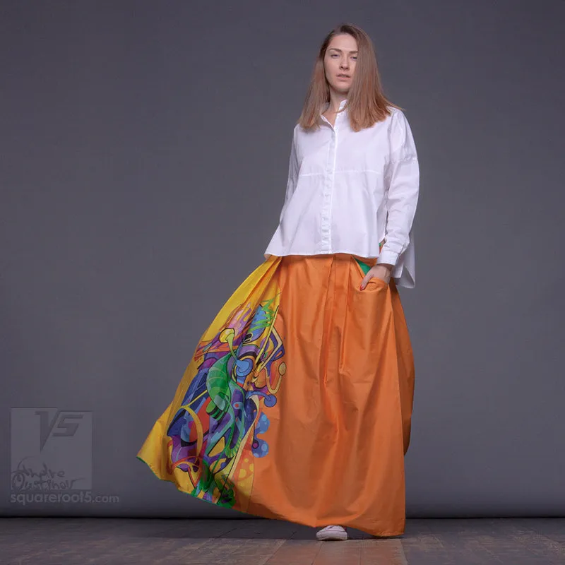 Long cotton skirt "Samurai Girl" model: "Solar Yellow"