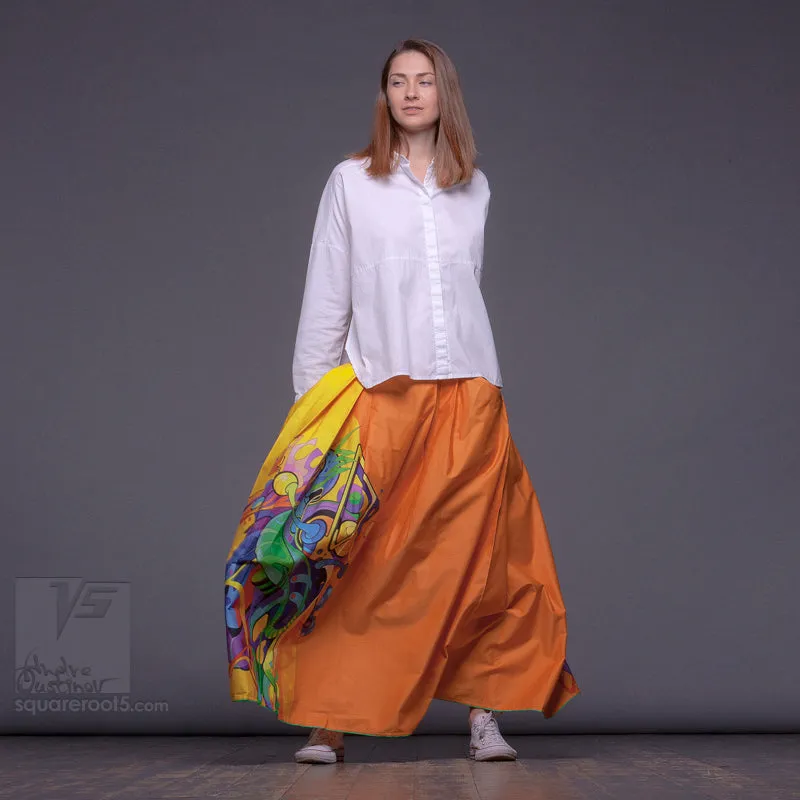 Long cotton skirt "Samurai Girl" model: "Solar Yellow"
