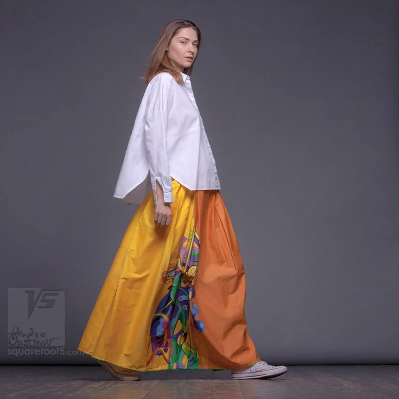 Long cotton skirt "Samurai Girl" model: "Solar Yellow"