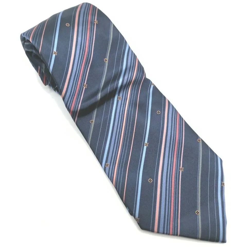 Louis Vuitton Navy Blue Silk Stripe Neck Tie  862644