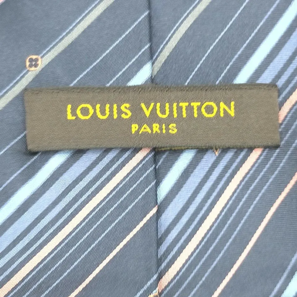 Louis Vuitton Navy Blue Silk Stripe Neck Tie  862644