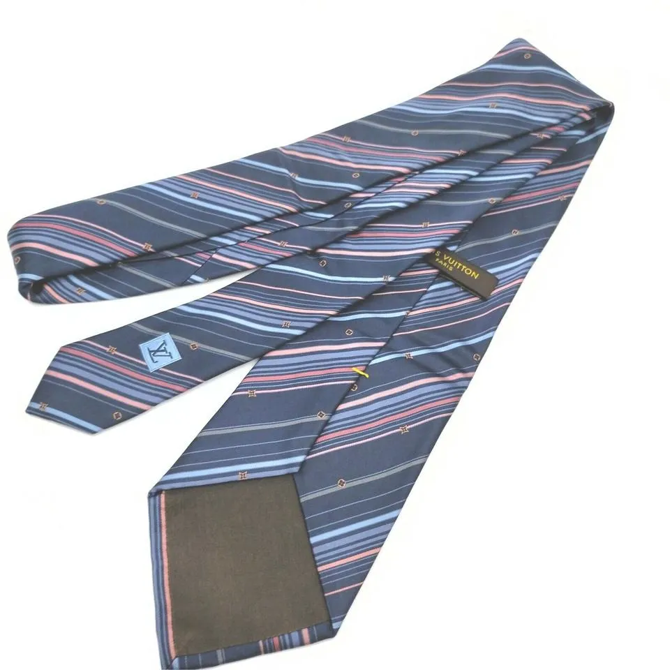 Louis Vuitton Navy Blue Silk Stripe Neck Tie  862644