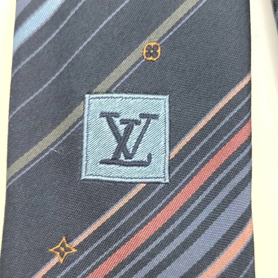 Louis Vuitton Navy Blue Silk Stripe Neck Tie  862644