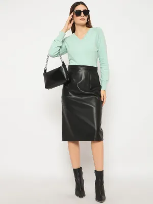 Madame V Neck Skinny Fit Mint Green Sweater