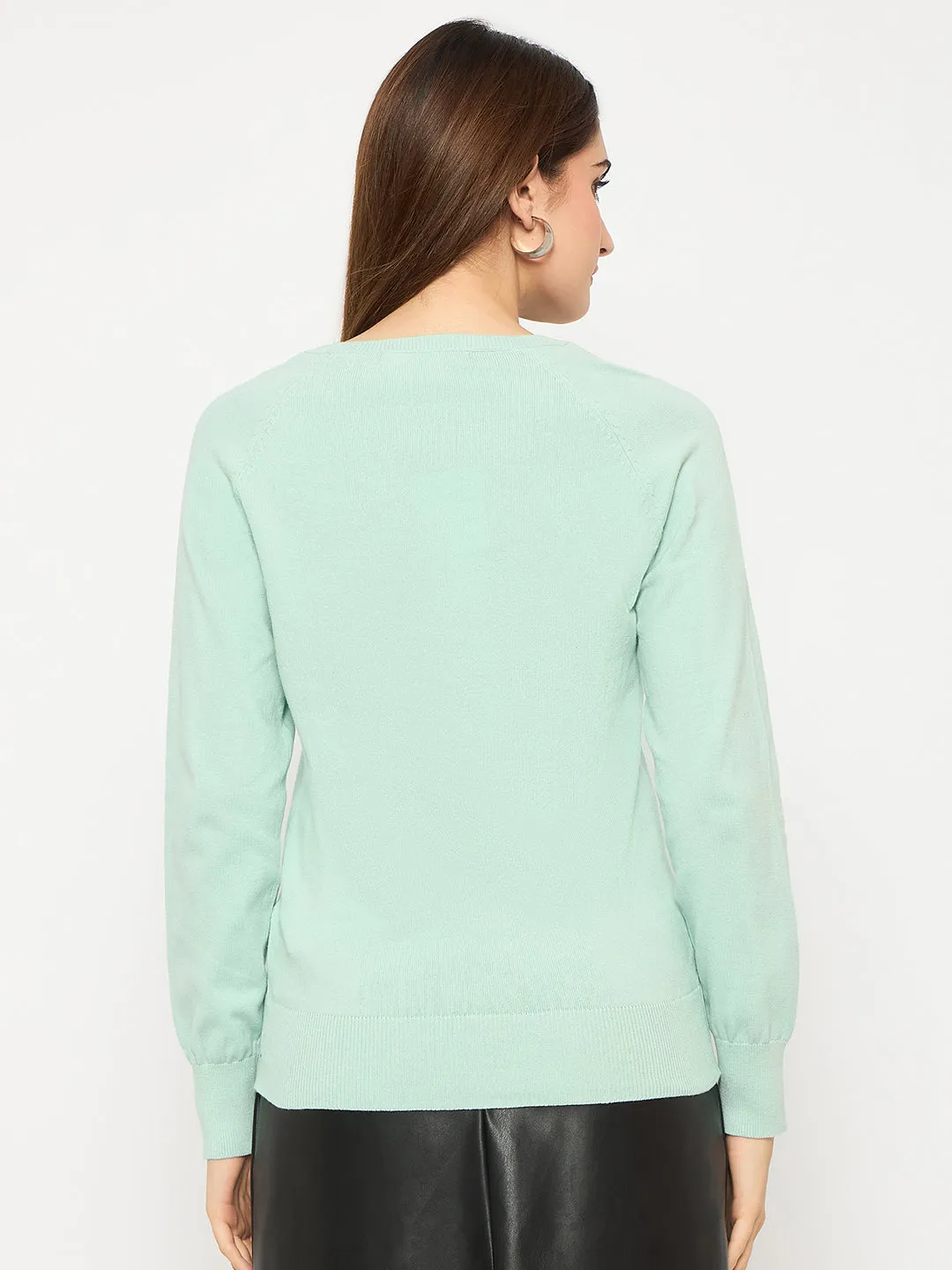 Madame V Neck Skinny Fit Mint Green Sweater