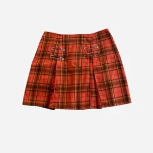 Made in USA Vintage Lip Service Orange Plaid Safety Pin Mini Skirt Medium