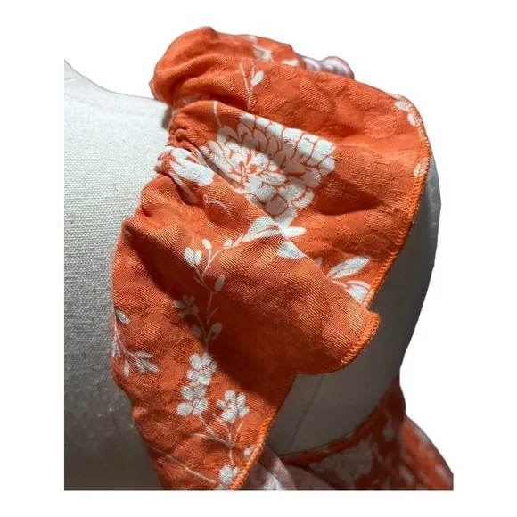 Mainstrip Off Shoulder Tier Ruffle Rayon Orange White Flowers Dress Sz sm New