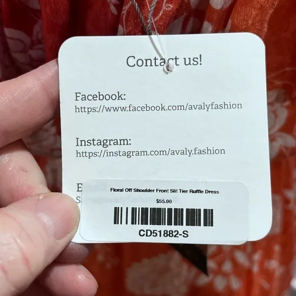 Mainstrip Off Shoulder Tier Ruffle Rayon Orange White Flowers Dress Sz sm New