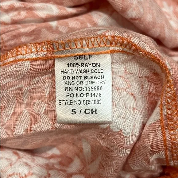 Mainstrip Off Shoulder Tier Ruffle Rayon Orange White Flowers Dress Sz sm New