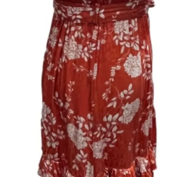 Mainstrip Off Shoulder Tier Ruffle Rayon Orange White Flowers Dress Sz sm New