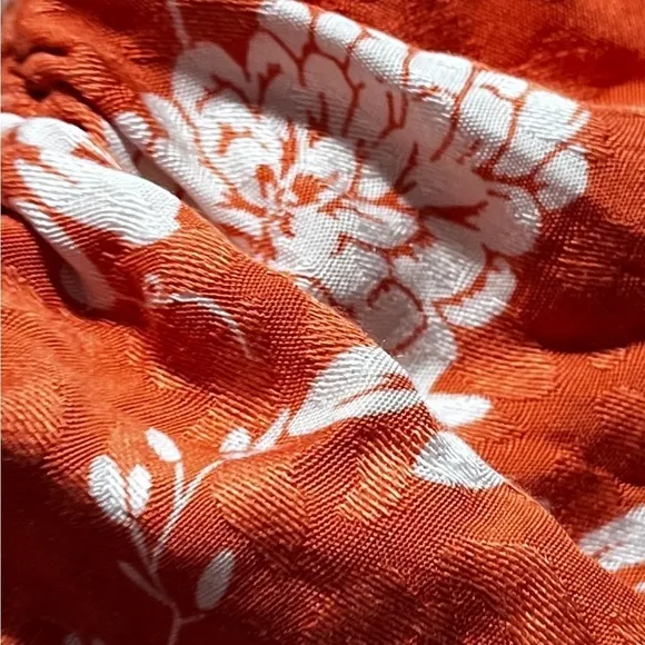 Mainstrip Off Shoulder Tier Ruffle Rayon Orange White Flowers Dress Sz sm New