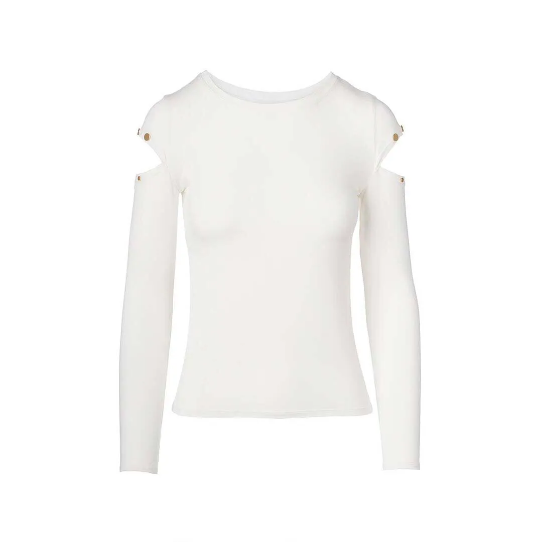 Malak Gold Snap Long Sleeve Top - Egret