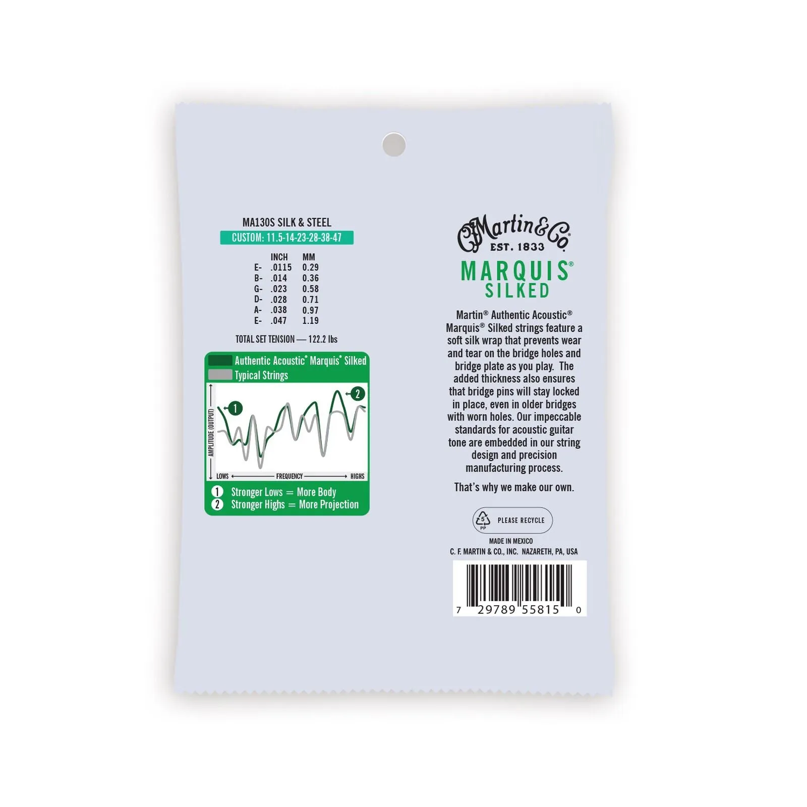 MARTIN MA130S CUSTOM 11.5 - 47 BRONZE 80/20 AUTHENTIC ACOUSTIC MARQUIS® SILKED GUITAR STRINGS