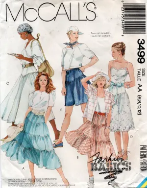 McCall's 3499 Womens Tiered Ruffled Flared Skirts 1980s Vintage Sewing Pattern Size 6 - 12