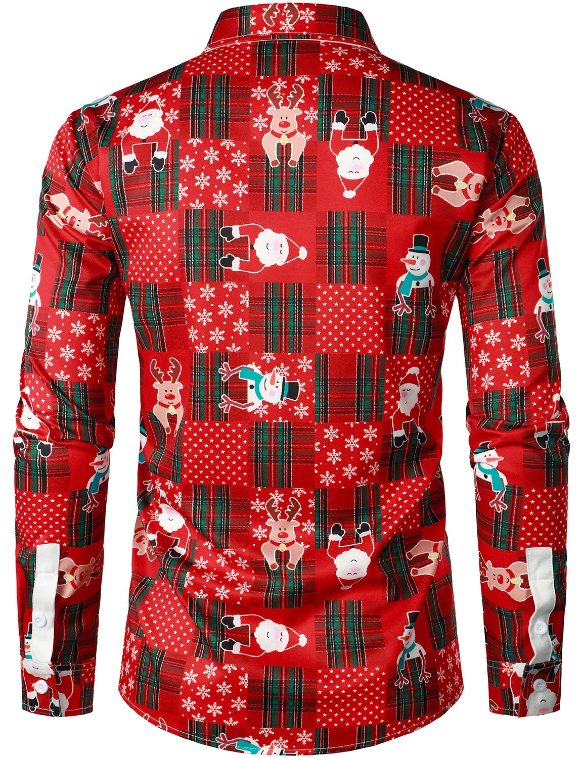 Men's Vintage Red Plaid Funny Holiday Ugly Christmas Long Sleeve Shirt