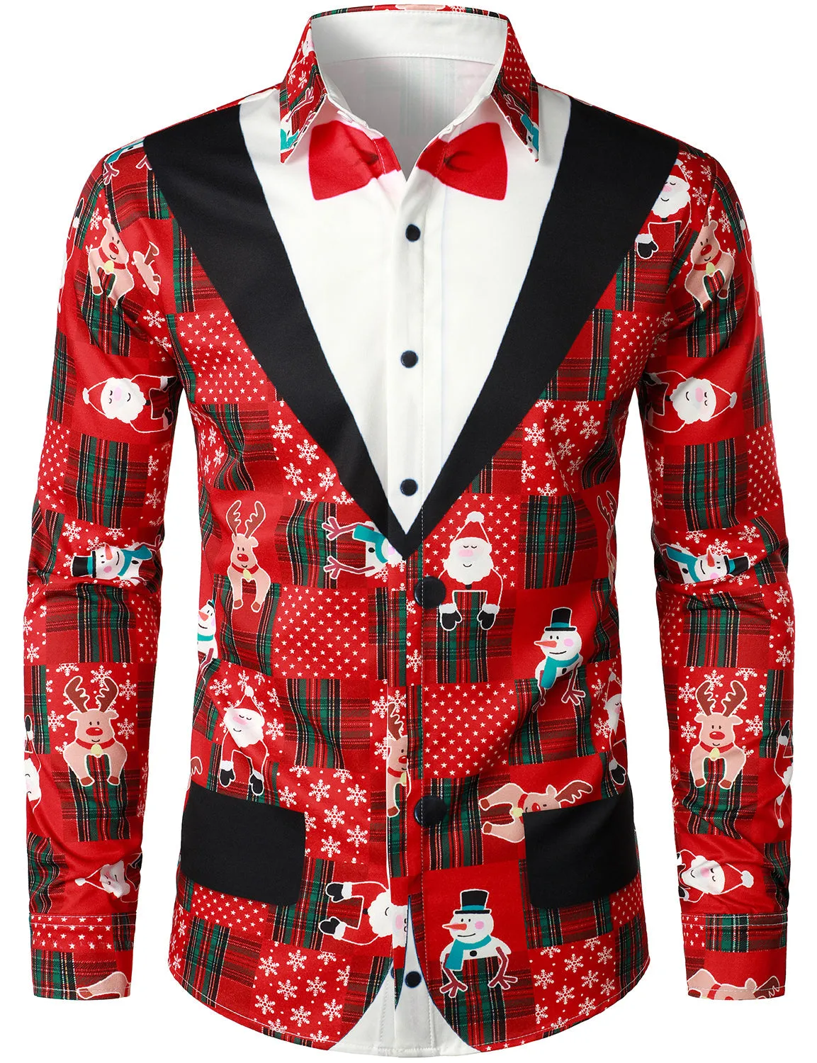 Men's Vintage Red Plaid Funny Holiday Ugly Christmas Long Sleeve Shirt