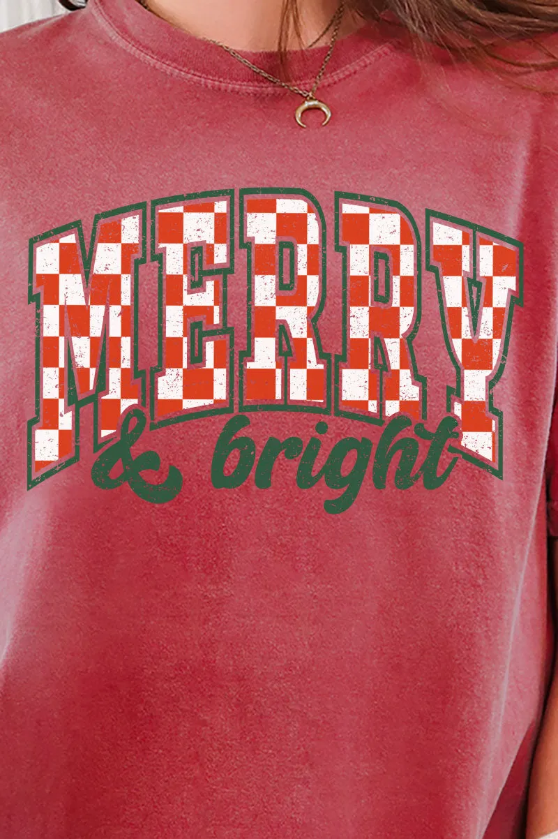 Merry And Bright Checkered Comfort Colors Adult Ring-Spun Cotton Tee