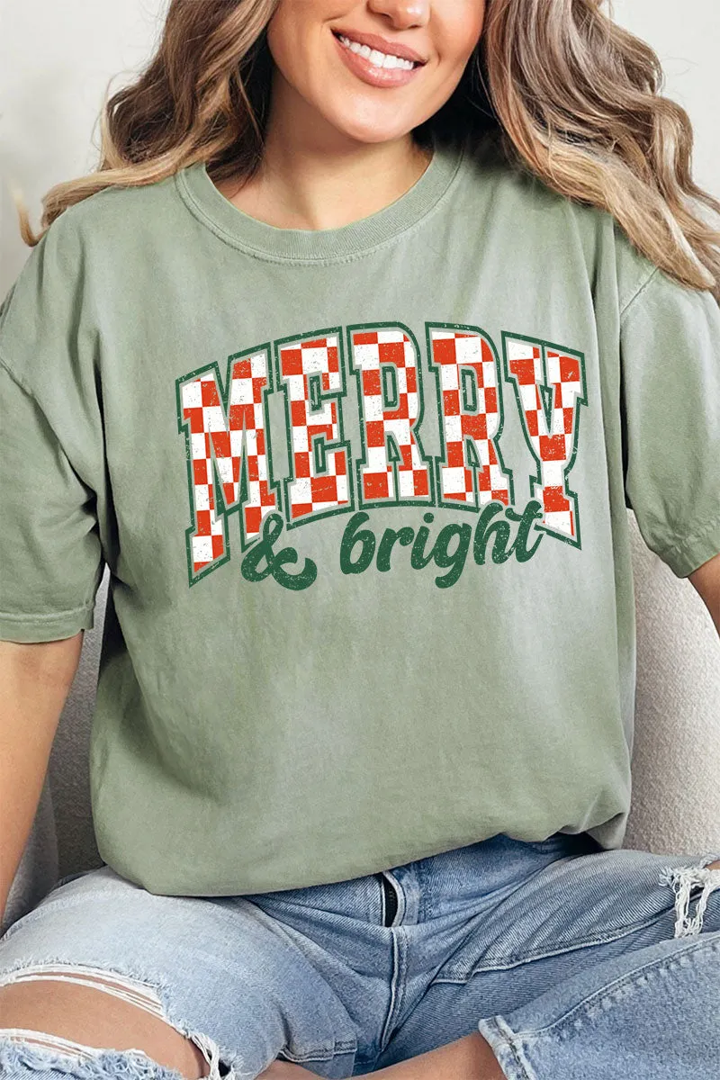 Merry And Bright Checkered Comfort Colors Adult Ring-Spun Cotton Tee
