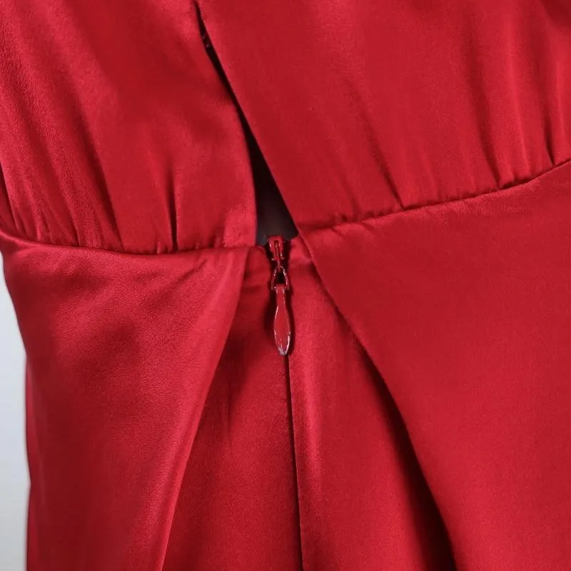 Michelle Mason Cold Shoulder Mini Wrap Dress Red Silk Satin Size 6