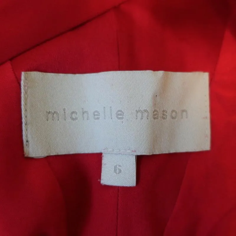 Michelle Mason Cold Shoulder Mini Wrap Dress Red Silk Satin Size 6