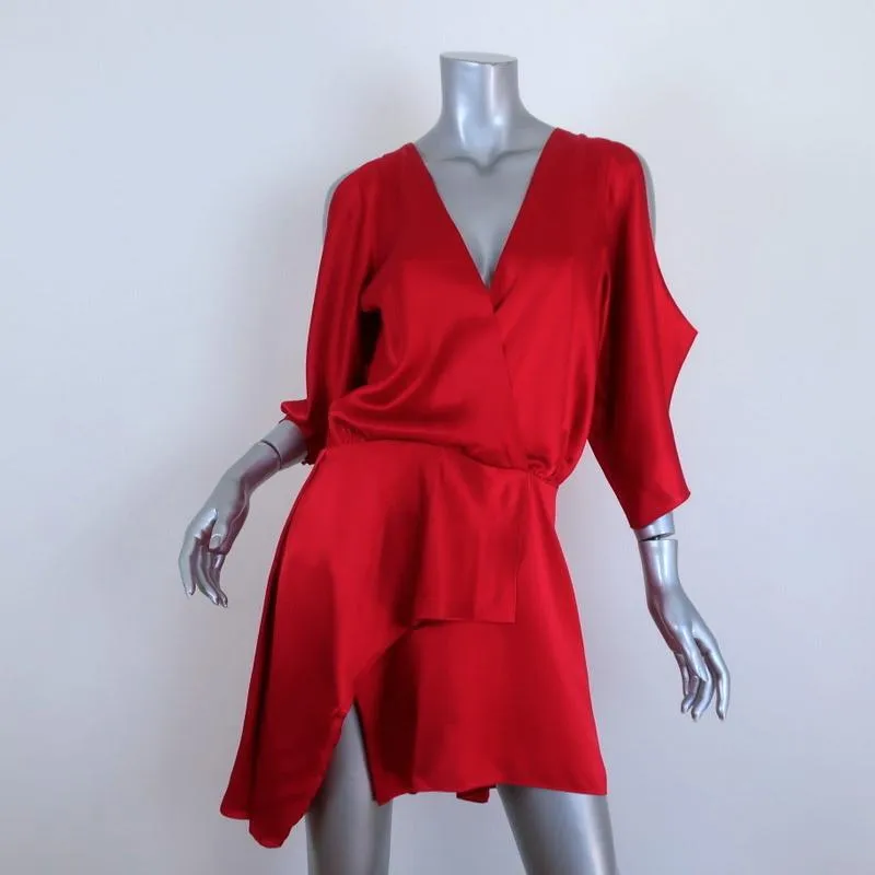 Michelle Mason Cold Shoulder Mini Wrap Dress Red Silk Satin Size 6