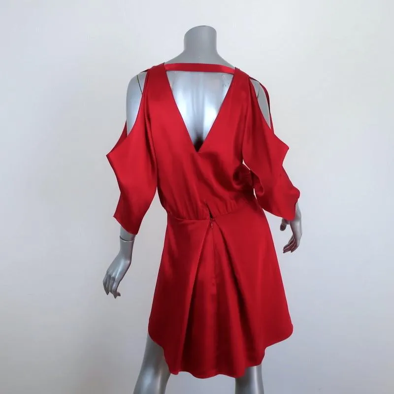 Michelle Mason Cold Shoulder Mini Wrap Dress Red Silk Satin Size 6