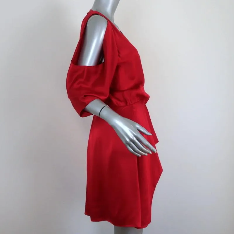 Michelle Mason Cold Shoulder Mini Wrap Dress Red Silk Satin Size 6