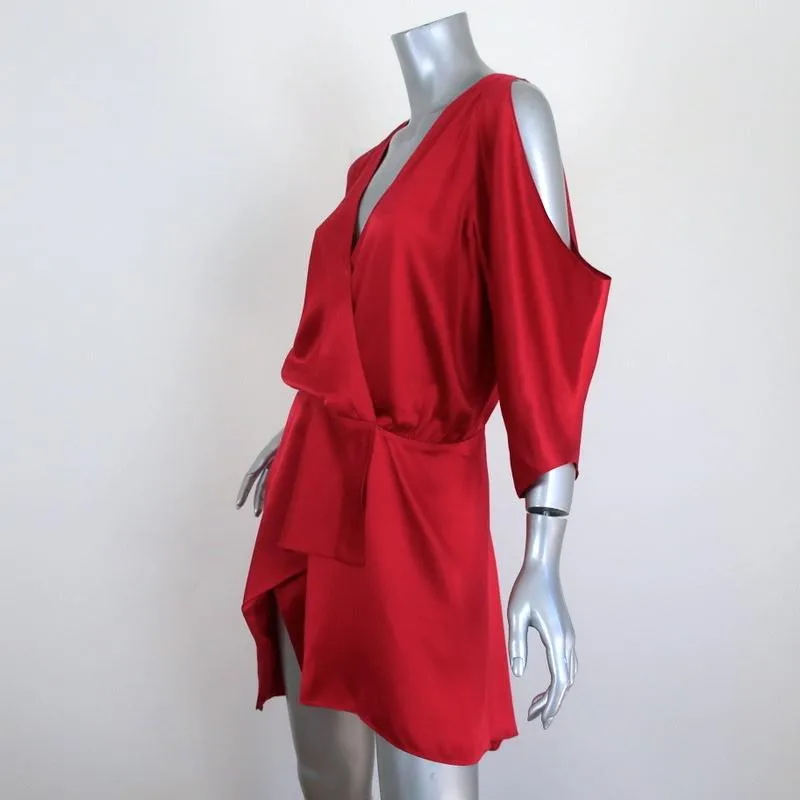 Michelle Mason Cold Shoulder Mini Wrap Dress Red Silk Satin Size 6