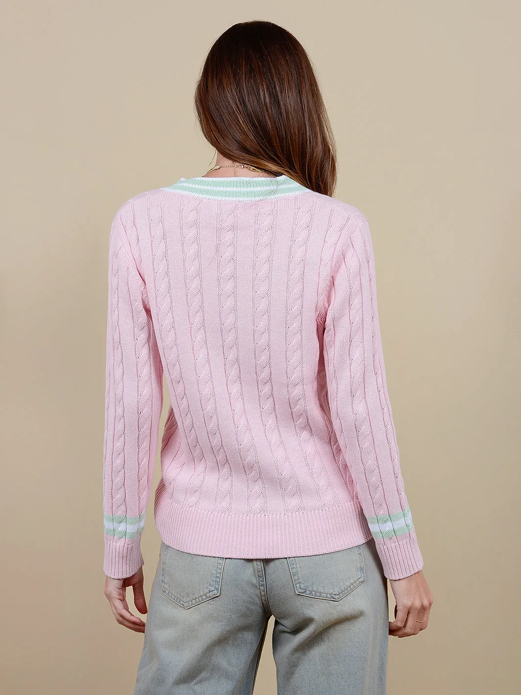 Milana Cotton Cable Varsity V neck