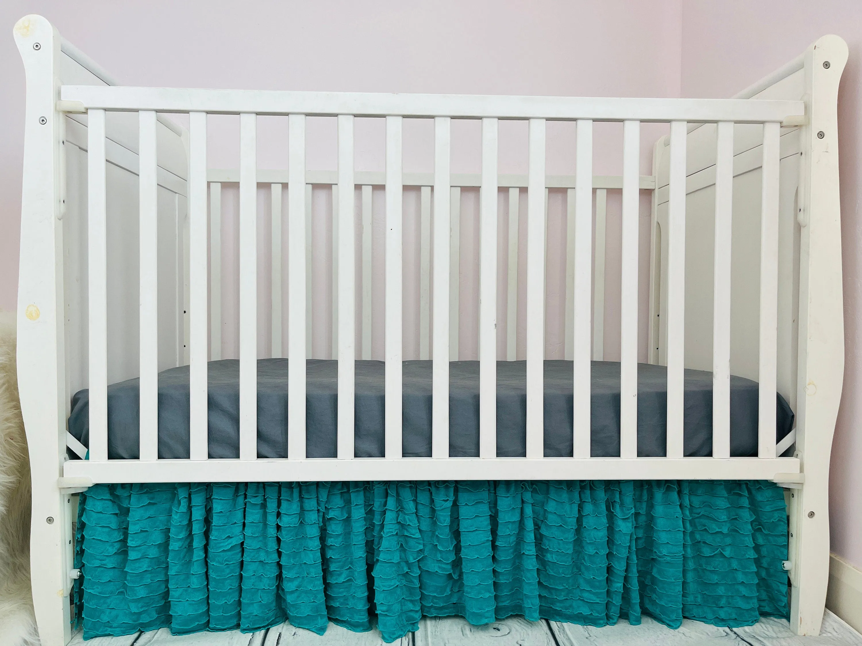 Mint Green Ruffle Crib Skirt Baby Bedding, Baby Girl Crib Skirts, Teal Nursery Bedding for Baby Girls