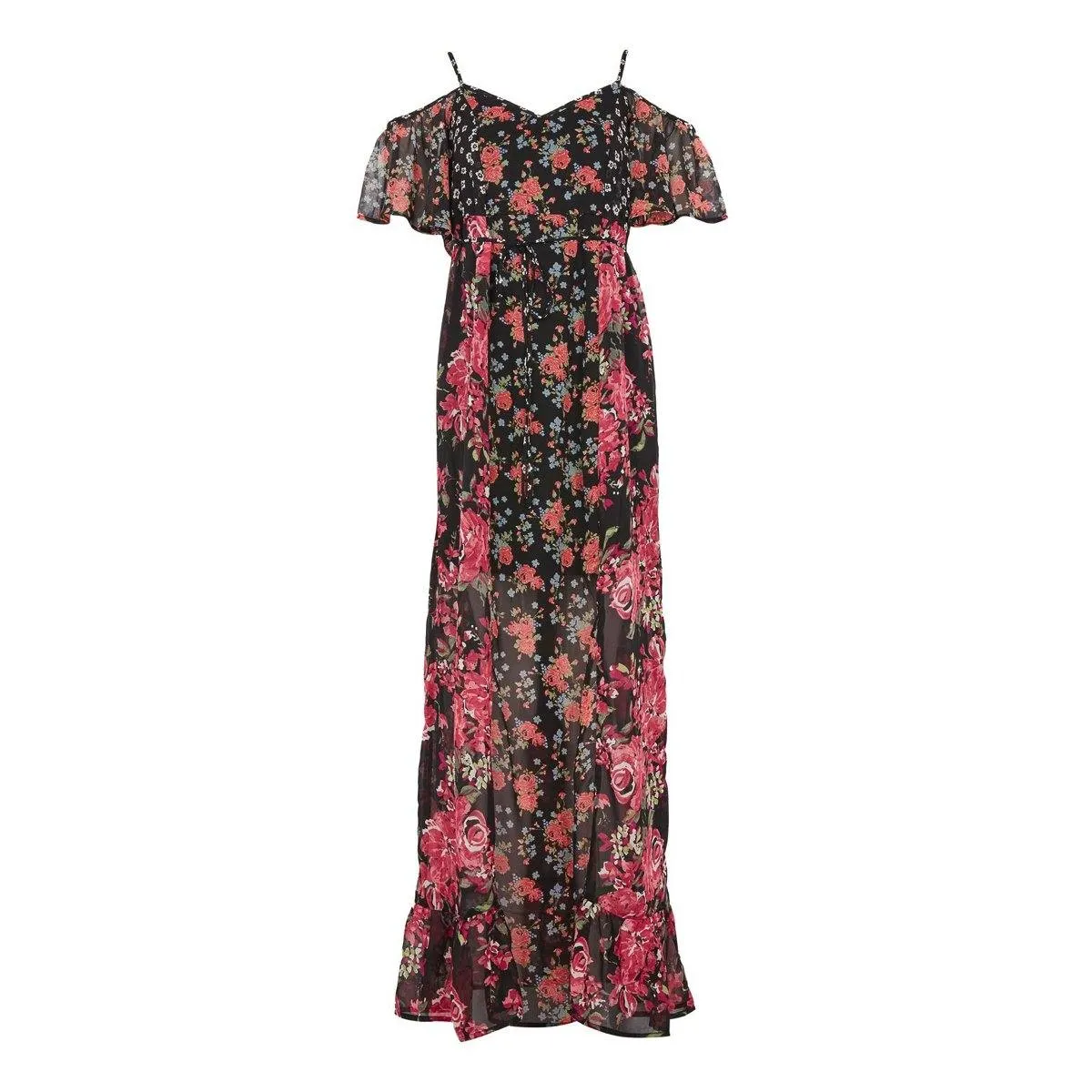 Mixed Print Cold Shoulder Maxi