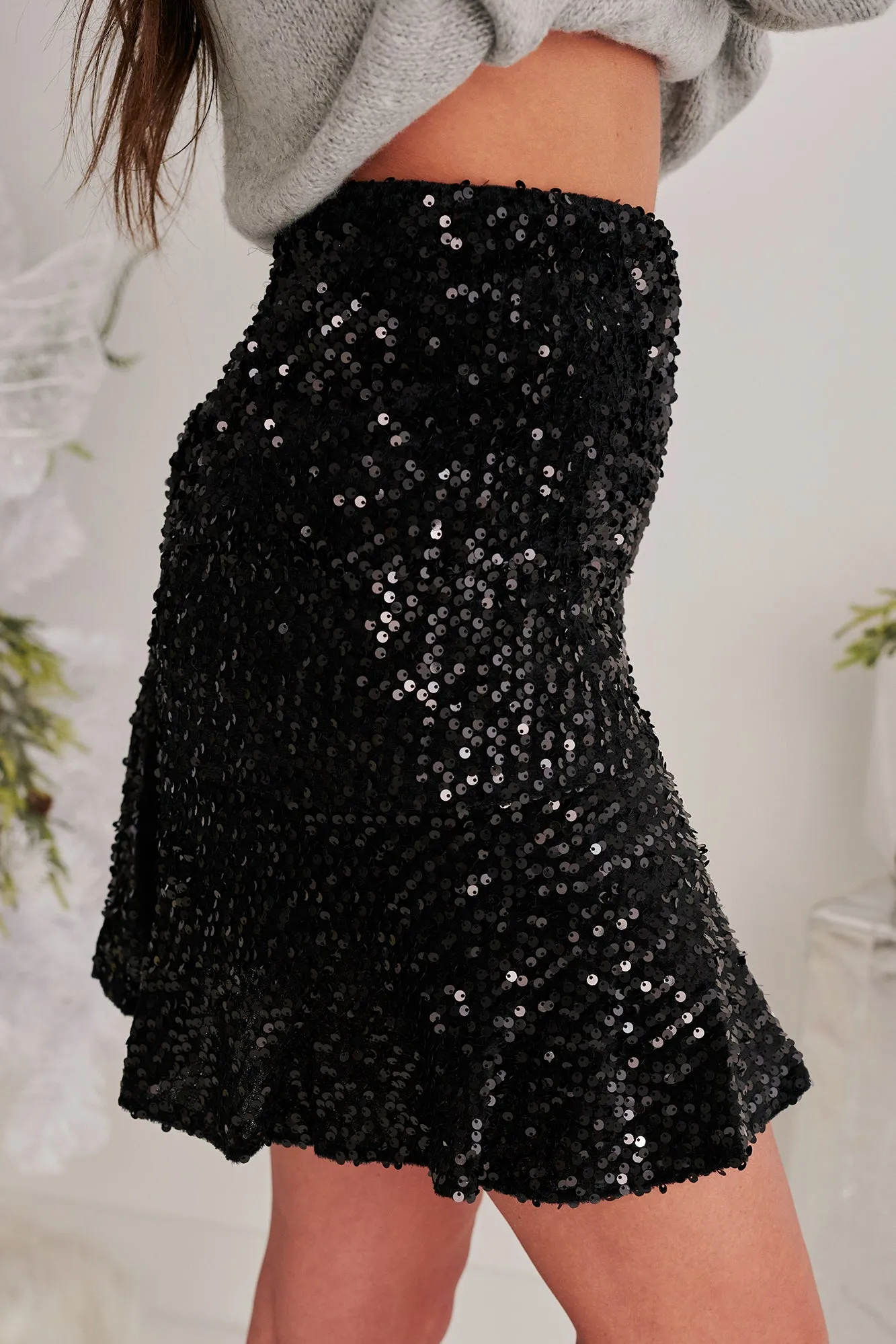 Moment To Shine Sequin Skirt (Black)
