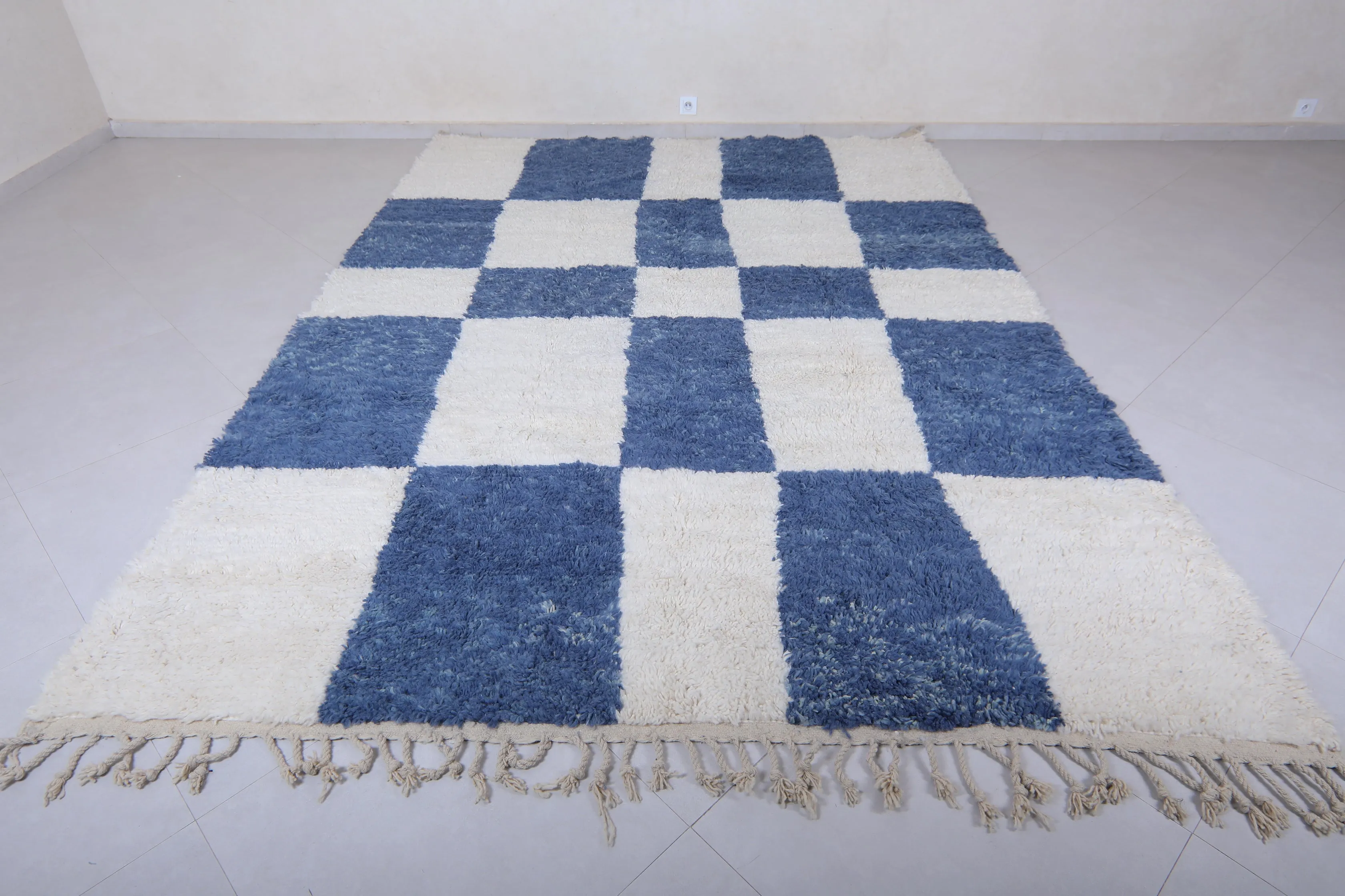 Moroccan Blue and White rug - Moroccan checkered rug