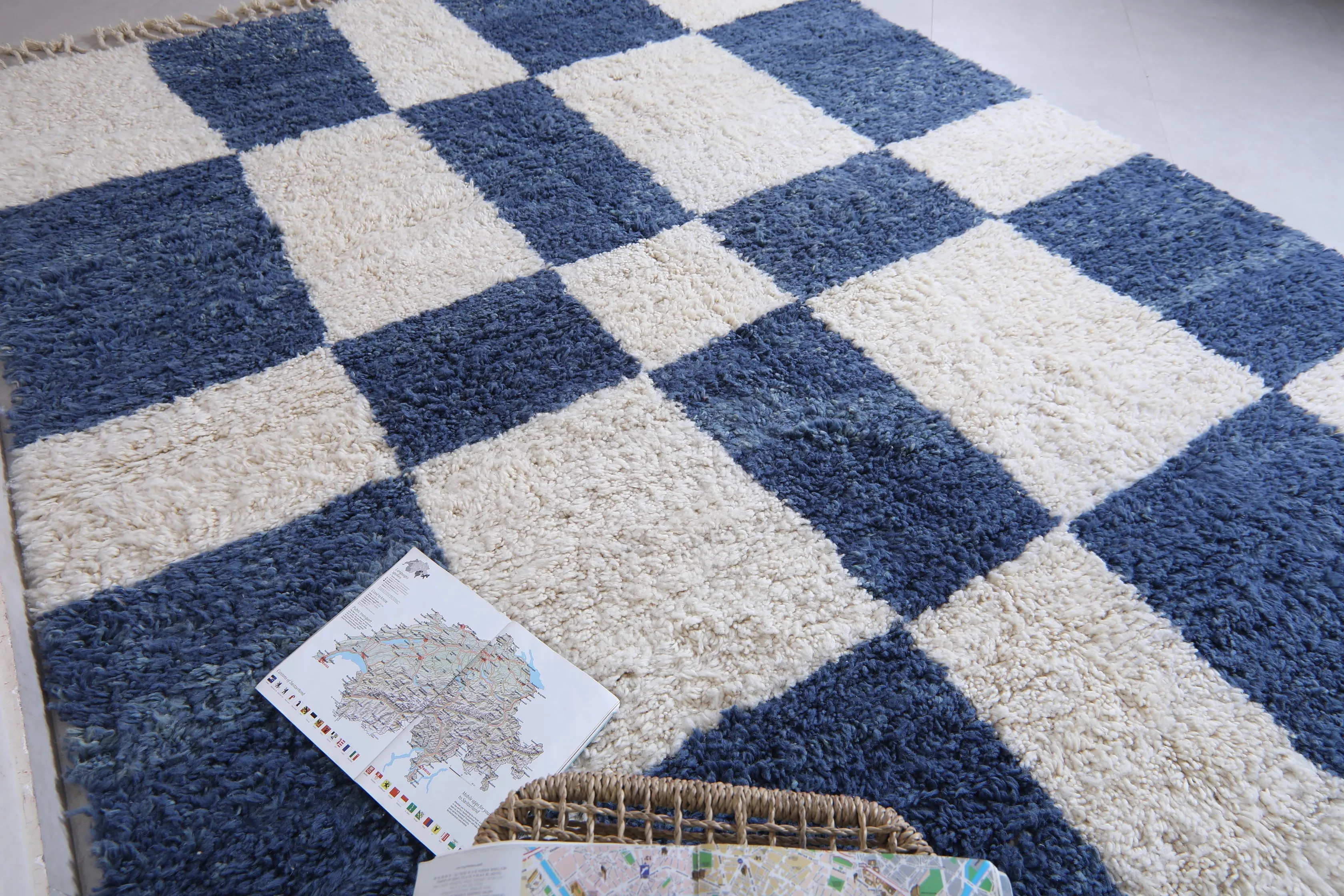Moroccan Blue and White rug - Moroccan checkered rug