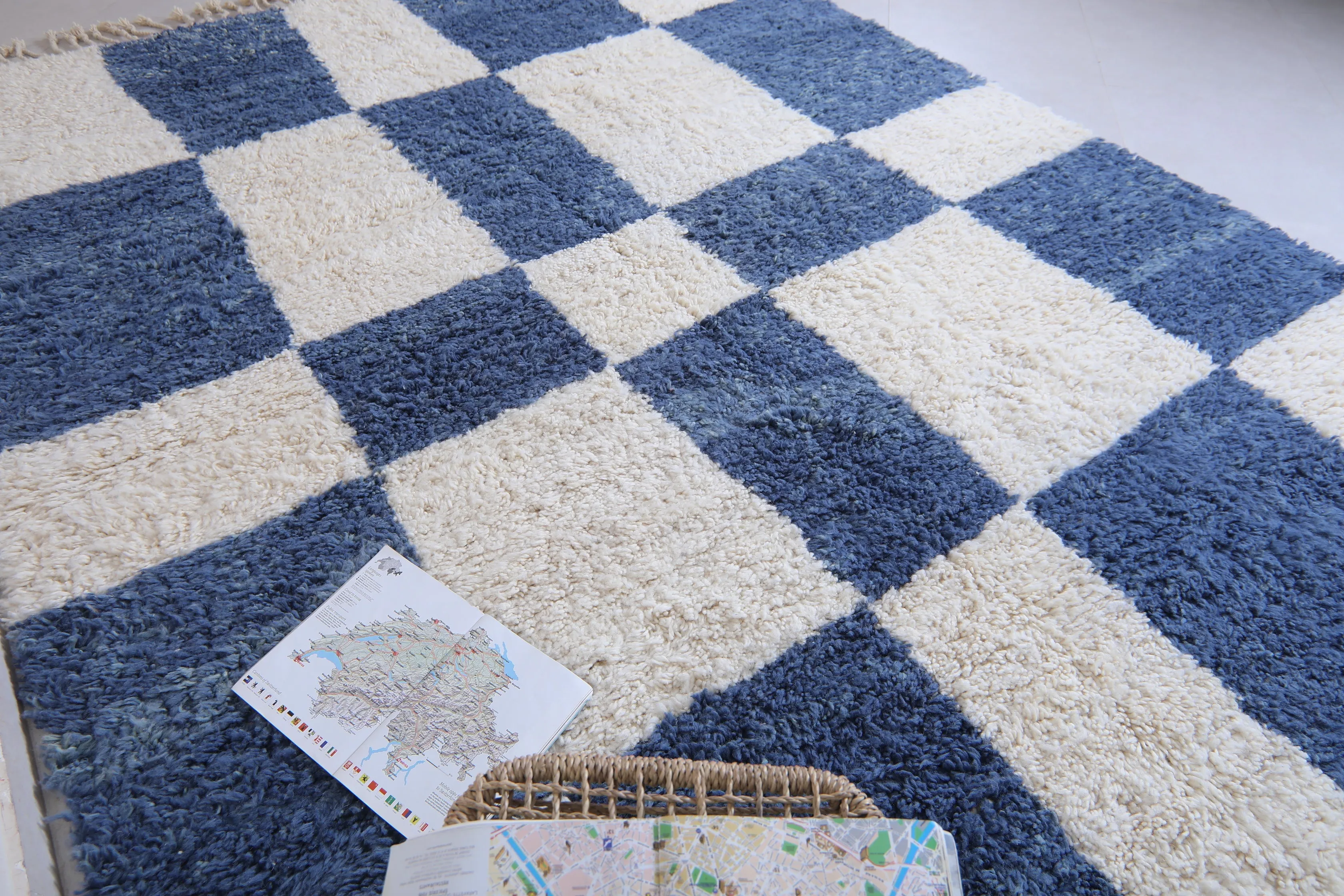Moroccan Blue and White rug - Moroccan checkered rug
